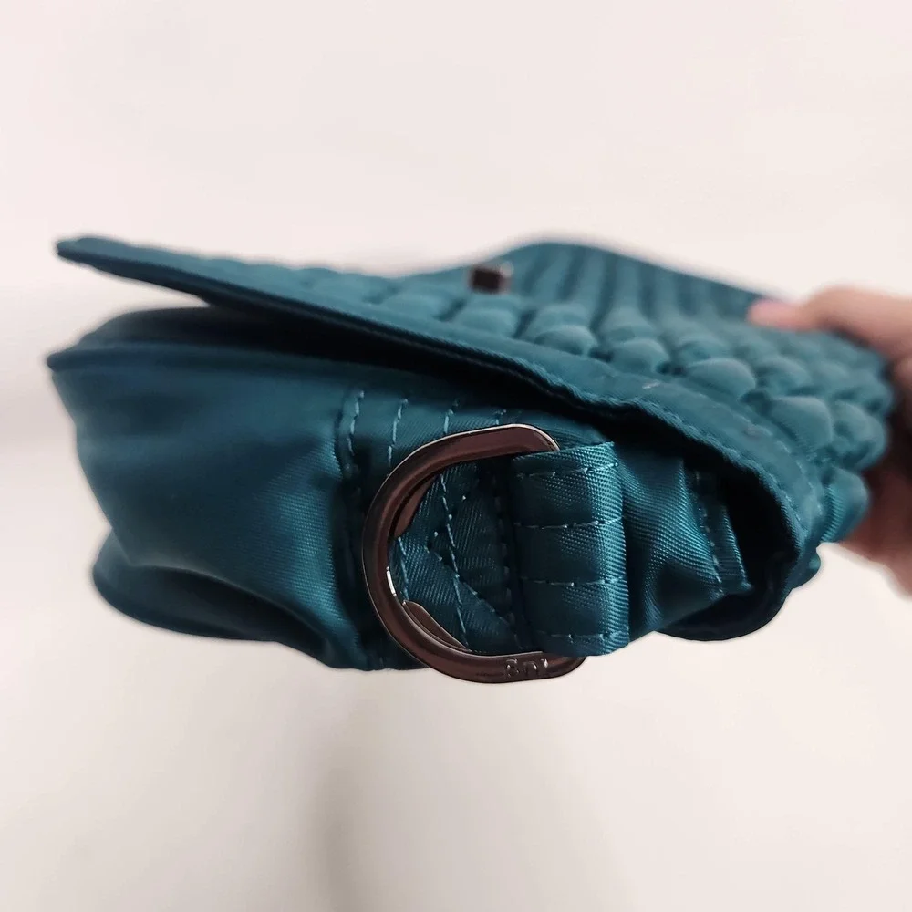 LUG Allegro Clutch Bag Womens Small Teal Green Quilted Turn Lock Purse